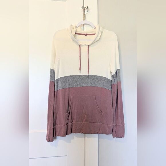 Market & Spruce Tops - Market & Spruce Brena colorblock hooded knit pullover hoodie soft stretchy sz Lg